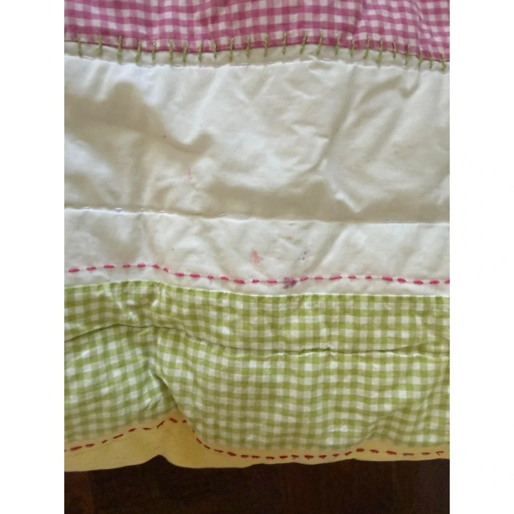 Pottery Barn Kids Queen Quilt Girls 3 Shams Pink Green Yellow Embroidered
